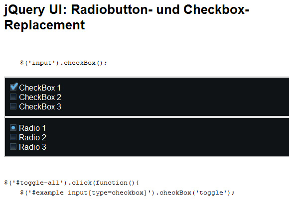 jQuery UI: Radio Button and Check box Replacement